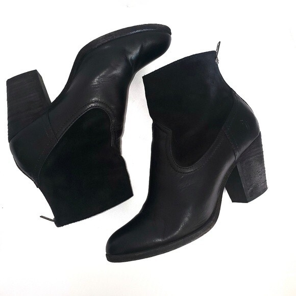 Frye Black Leather & Suede Tessa Zip Short Ankle Boot Bootie 6.5 - Picture 5 of 13